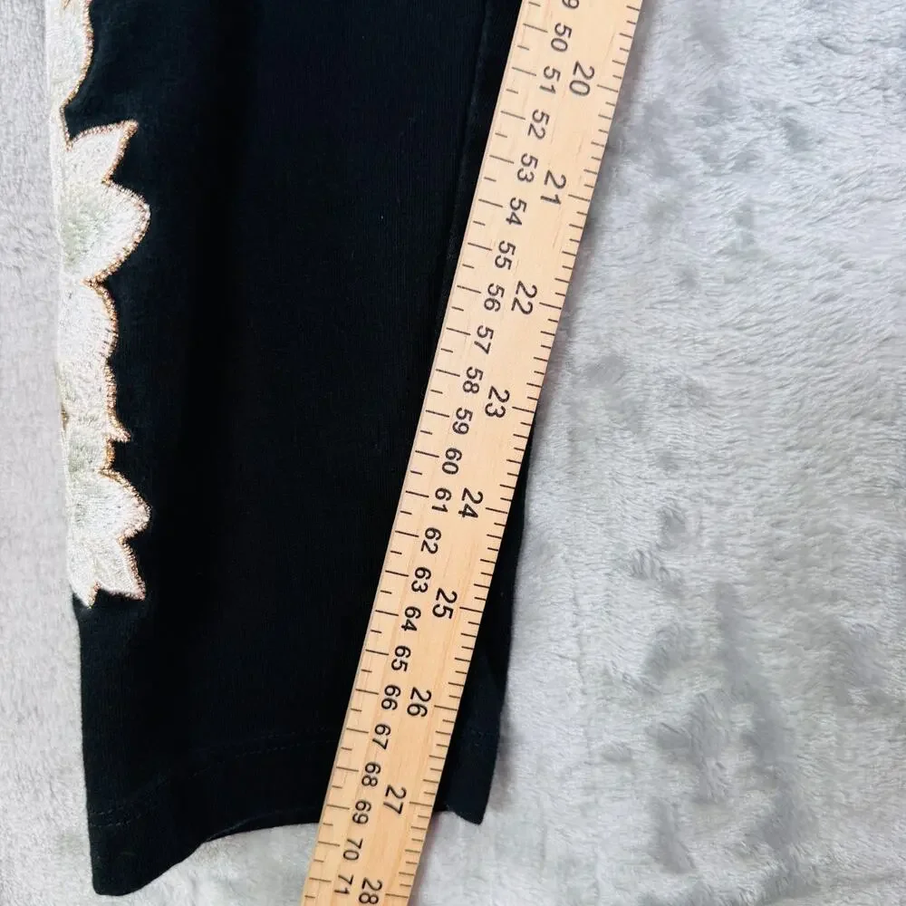 PINK Victoria's Secret Womens Size L Black Sequin Floral Yoga Leggings Foldover